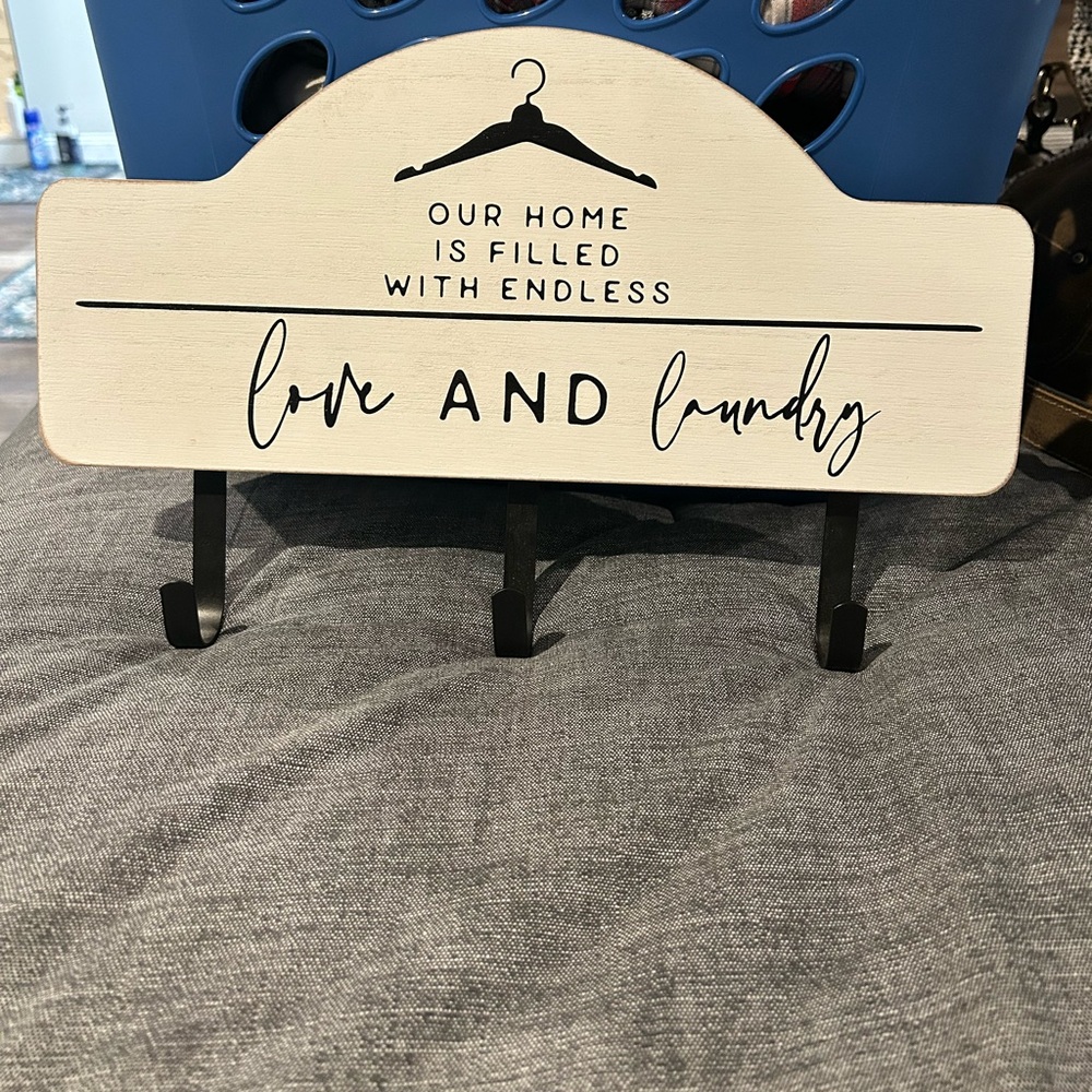 Cream and Black Laundry Room Sign with hooks